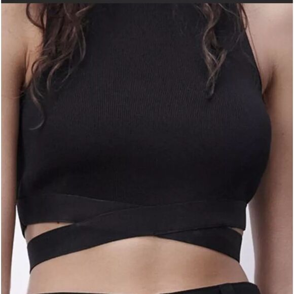 ZARA Knit Cutout Crop Top Black Sz Small - Picture 2 of 6